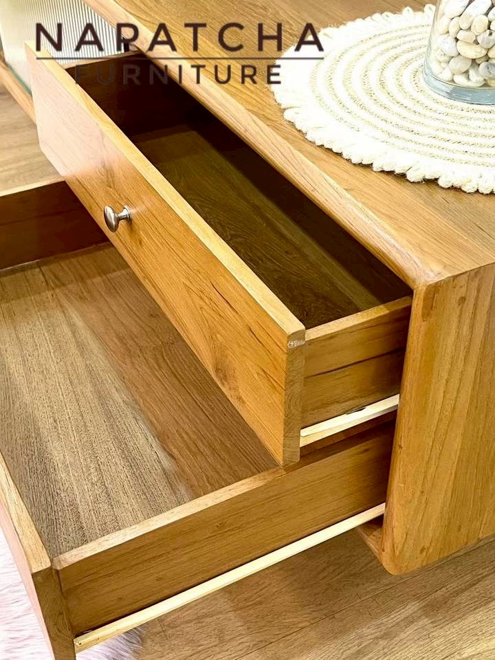 ตู้วางทีวีไม้สักแท้ NAPATCHA FURNITURE รุ่นลูกฟูกกระจก ไม้สักแท้ ขนาด 180X45X50 ซม. สีไม้สักธรรมชาติ_3
